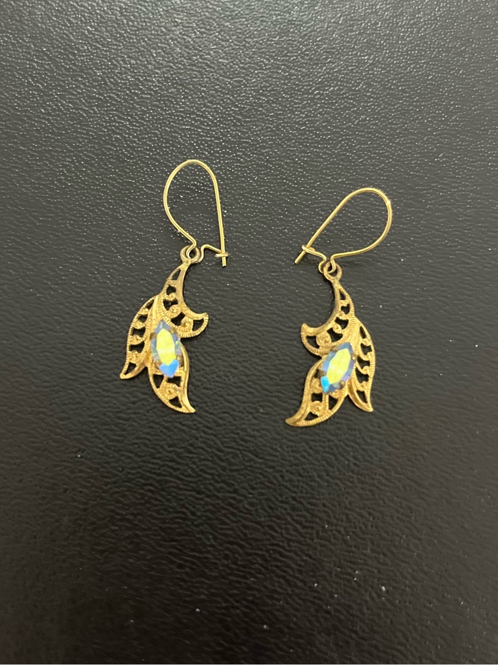 Gold Tone Filigree Drop Earrings with Rhinestone